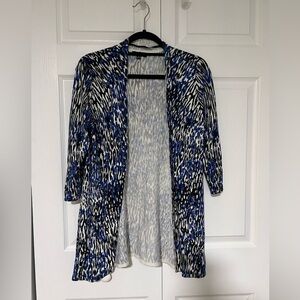 Premise Studio Blue & Black Animal Print Style Open 3/4 Sleeved Cardigan